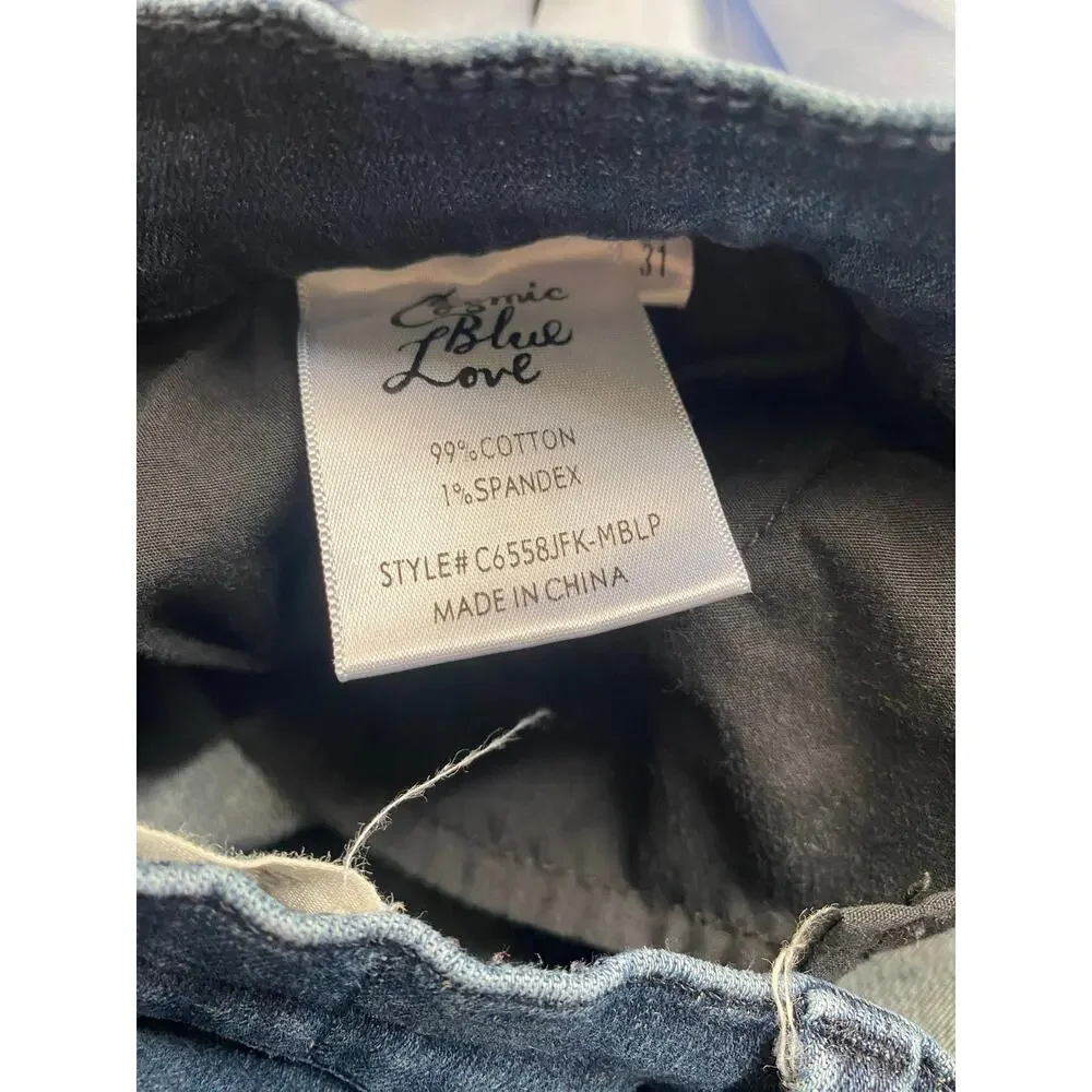 Cosmic Blue Love Women's Raw Hem Flare Jeans Dark Wash Size 31